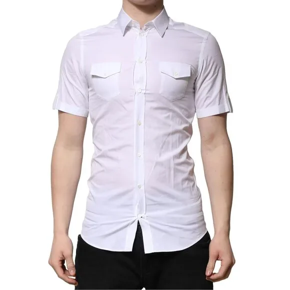 Dolce & Gabbana White Cotton GOLD Short Sleeves Formal Shirt